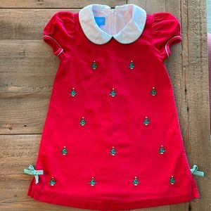 Red Corduroy Christmas Tree Print Anavini Holiday Dress. Size 4.
